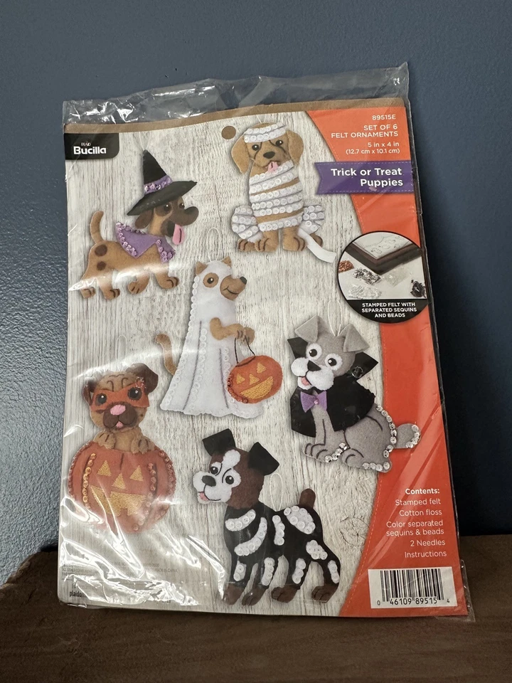 DIY Bucilla Trick or Treat Puppies Dogs Halloween Felt Ornament Kit 89515E