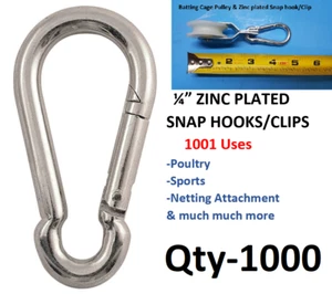 Carabiner Snap Clips 1000 pcs 1/4" Zinc D-ring Snap Hook Lock Clip Batting Cage - Picture 1 of 2