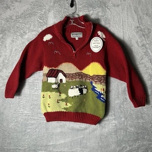Vintage Gougane Sweater Kids Size 3 Handmade Sheep Farm 1/4 Zip Embroidered - Picture 1 of 14