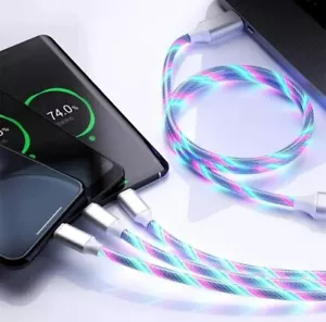3 in 1 LED Flashing USB Charging Cable For Iphone USB C Micro Samsungs Android - Picture 1 of 6