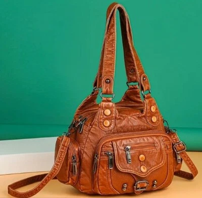 Vintage Design Hobo Shoulder Bag, Classic Zipper Shoulder Bag With Rivets - Image 1 of 3