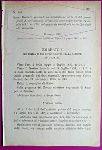 REGIO DECRETO X SOSTITUZIONE PARAGRAFO A SULLA TARIFFA OLII MINERALI-2886B - Foto 1 di 1