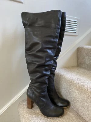 Bronx Cuero Negro Hasta la Rodilla Cremallera Bota Hebilla 8 M Euro 38 ¡Excelente! Foto 1 de 4