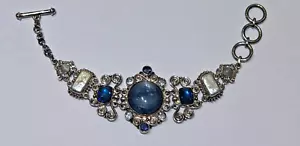 Brazalete de plata de ley Sajen zafiro, tanzanita, topacio azul, perla, piedra lunar - Imagen 1 de 10