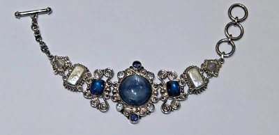 Brazalete de plata de ley Sajen zafiro, tanzanita, topacio azul, perla, piedra lunar Foto 1 de 4