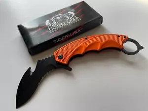 Tiger-USA 8.5" Folding Pocket Knife Orange Half Serrated Karambit Blade SJ-1030C - Picture 1 of 2