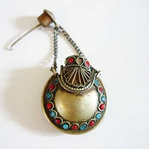 Vintage 80er Tibetischer Mini Schnupftabakflasche Anhänger Nepal Handarbeit - Bild 1 von 10