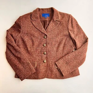 JH Collectibles Brown Button Blazer with Flowers Size 14 with Shoulder Pads - Picture 1 of 6