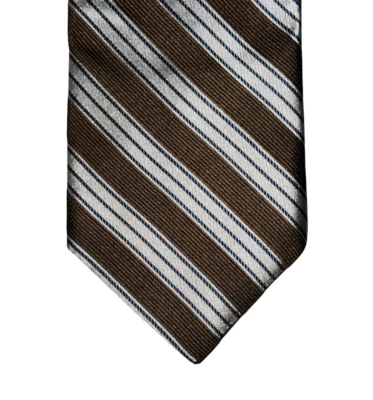 Corbata Hart Schaffner Marx Marrón Plata Negro Rayas Seda A Mano en EE. UU. Foto 1 de 4