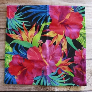 Cushion / Throw Pillow Cover ~ 45cm Square ~ Tropical Hibiscus ~ Cotton / Linen - Picture 1 of 5