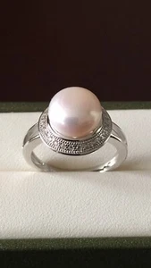Sterling Silver Freshwater White Pearl & White Zircon Ring - Picture 1 of 6