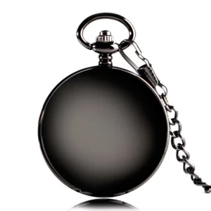 Classic Smooth Mechanical Pocket Watch Chain Roman Number Black Double Hunter - Picture 1 of 12