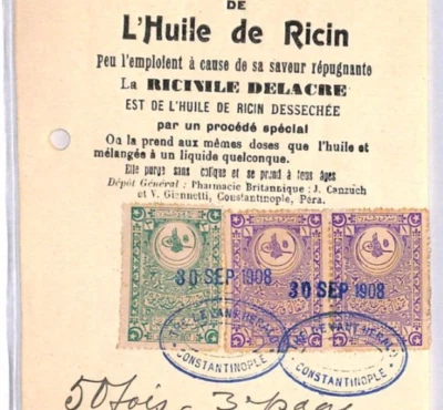 TURKEY OTTOMAN REVENUE 1908 Newspaper Advert Proof OIL Document LEVANT YA371 - Image 1 of 4