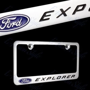 FORD EXPLORER Chrome Brass Metal License Plate Frame w/ Screw Caps NEW!! - Picture 1 of 2