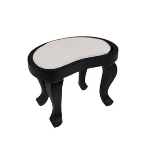 Dollhouse Furniture Black Wood w/White Cushion Kidney Shaped Stool Chair - 1:12 - Picture 1 of 7