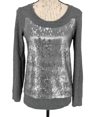 Top J.CREW Retro Y2K Talla XS Gris Algodón Plata Lentejuelas Frontal Foto 1 de 4