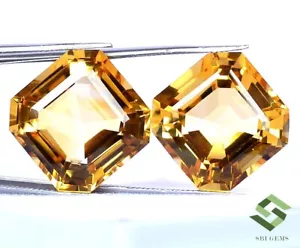 Certified Natural Citrine Asscher Cut Pair 15x15 mm 28.11 CTS Loose Gemstones - Picture 1 of 7