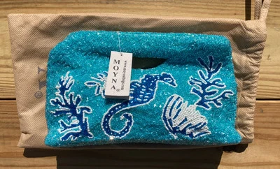 Moyna Handcrafted Beaded Handled Clutch Seascape Theme Turquoise (NEW) - Image 1 of 4