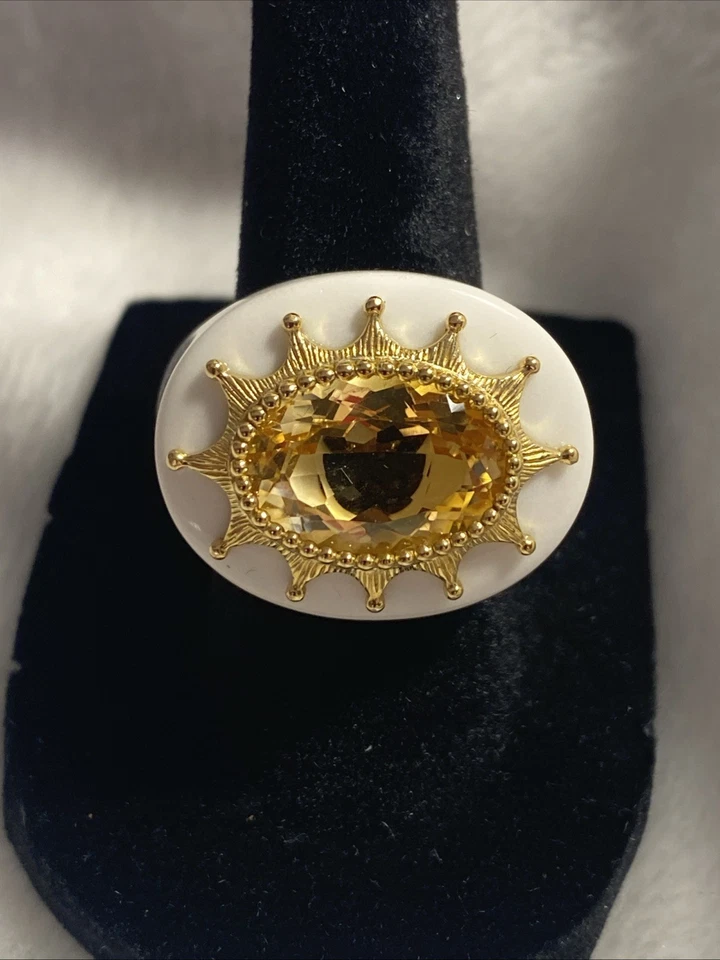 Anillo Elizabeth Adams Colección Ágata Blanca con Acento Oro 14K Talla 6 Foto 1 de 4