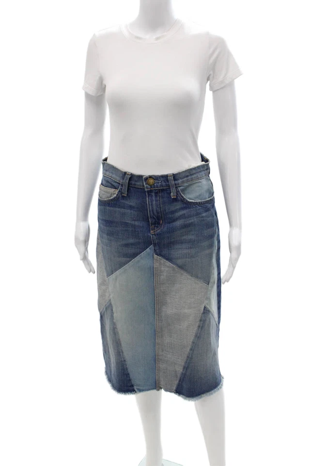 Current/Elliott Women A-Line Skirt Blue Geometric Cotton Size 0 - Image 1 of 4