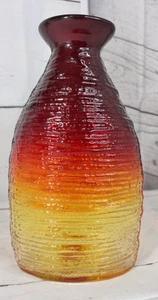 Vidrio artístico soplado a mano Blenko Strata 2135L rojo mandarina naranja amarillo 10" firmado - Imagen 1 de 8