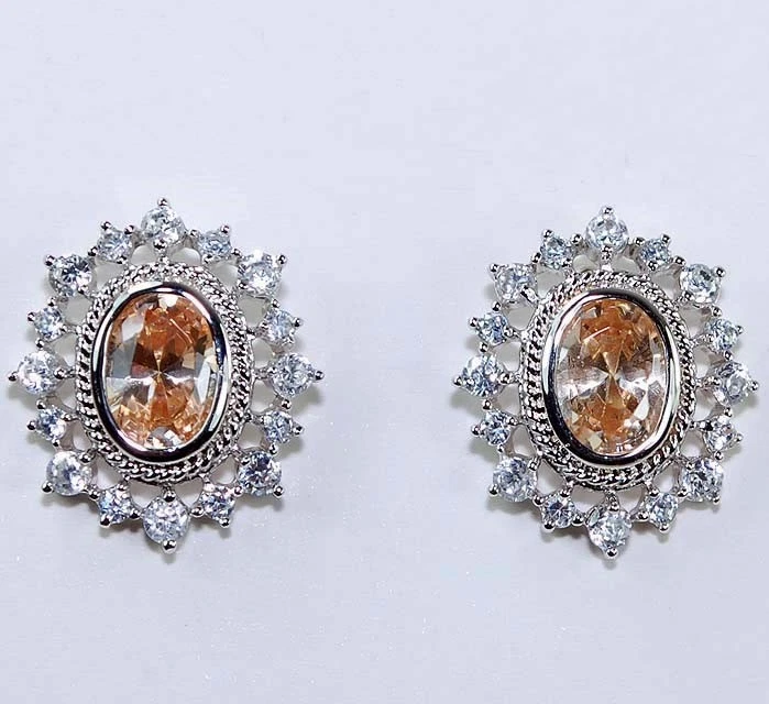 4CT Treated Padparadscha Sapphire & Topaz 925 Sterling Silver Earrings Y1-2 - Image 1 of 1