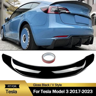 For 2017-23 Tesla Model 3 V Style Glossy Black Duckbill Rear Trunk Spoiler Wing Foto 1 de 4