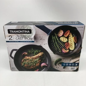 Tramontina Pre-Seasoned Gusseisen 10 Zoll Grill 12 Zoll Pfanne 2er Pack - Bild 1 von 10