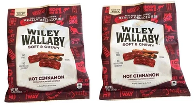 2 X Wiley Wallaby Soft & Chewy HOT CINNAMON Gourmet Australian Licorice 4 盎司包 — 第 1/2 张图片