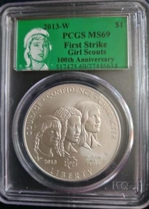 2013 W Girl Scouts Of America $1 Coin, First Strike MS 69 - Picture 1 of 2
