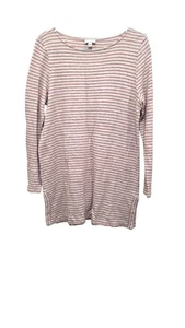 J. Jill Damen Gestreifte Langarm U-Boot Ausschnitt Tunika Top Baumwolle Gr. L Orange/Weiß - Bild 1 von 6