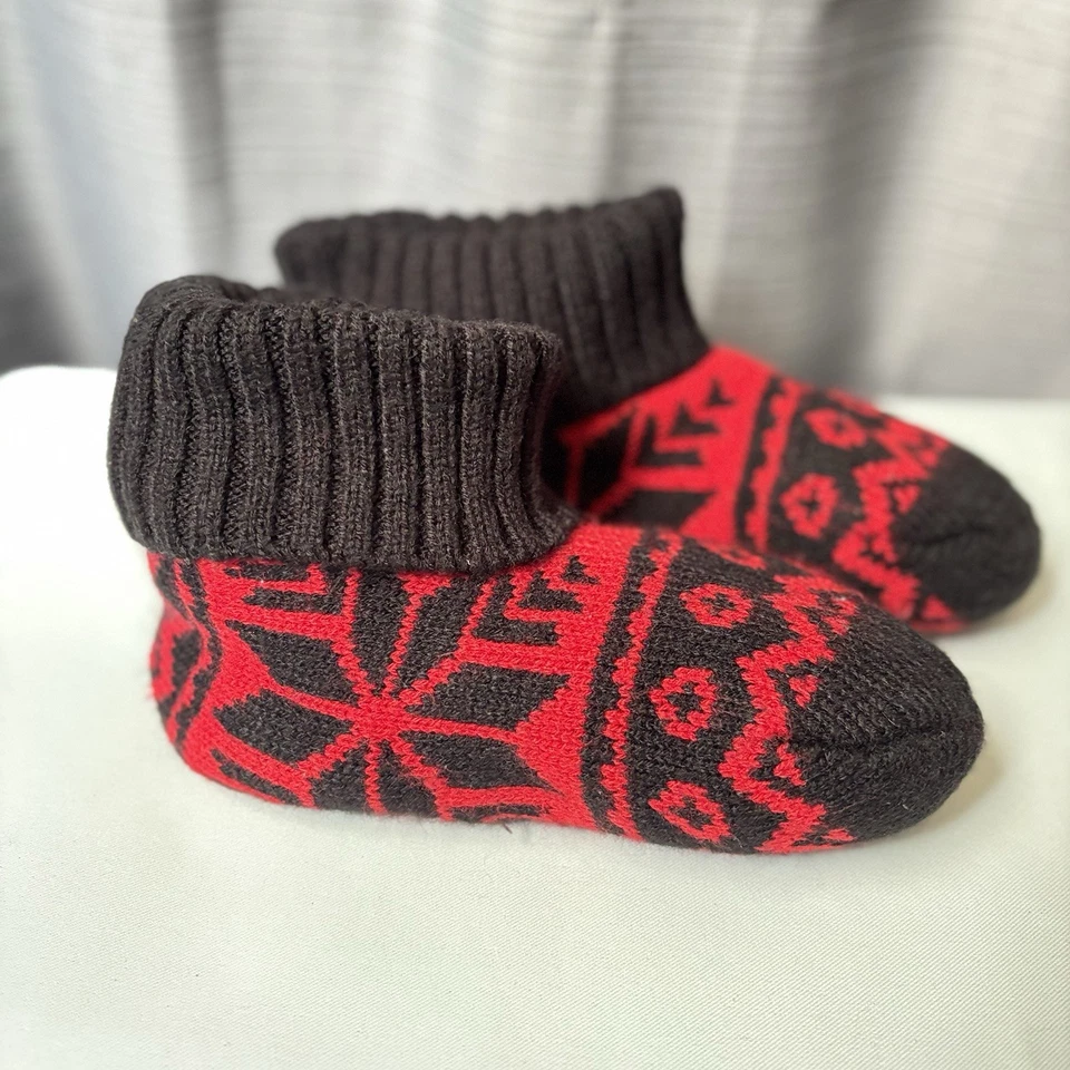 Ralph Lauren RLL Tejido Zapatilla Calcetines Rojo Negro Patrón Isla Justa Mujer’s Talla 5-6 Foto 1 de 4