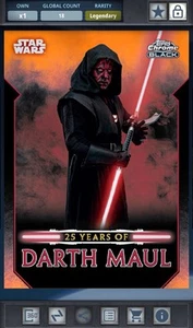 Star Wars Card Trader Chrome Black -25 Years Of Darth Maul Orange 25cc Legendary - Picture 1 of 3