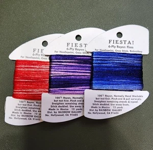 Rainbow Gallery FIESTA! 6 Ply Rayon Floss Lot of 3 Mixed Colors Embroidery - Picture 1 of 7