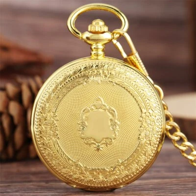 Mens Mechanical Pocket Watch Vintage with Fob Chain Gold Case Hand Winding Watch - Image 1 of 4