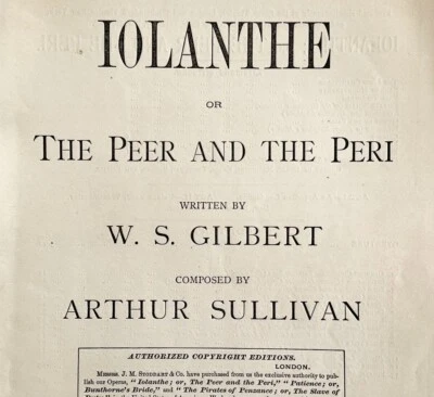 1882 Iolanthe The Pert & The Peri Victorian 1ª Edición PB Gilbert Sullivan WHBS Foto 1 de 4
