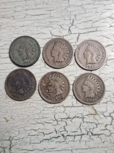 LOTE DE 6 CENTAVOS CABEZA IDIAN. 1859 1900 1902 1906 1907 1909 envío gratis en USA - Imagen 1 de 2