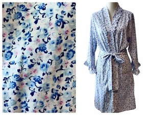Eileen West Womens Size S/M Blue Pink Floral Cotton Ruffle Tie Belt Cottage Robe - Picture 1 of 11