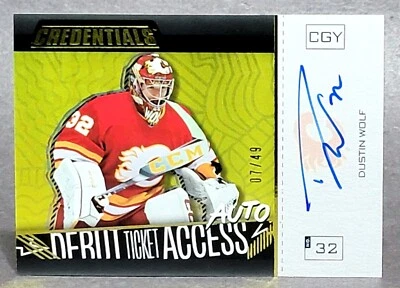 2023-24 Credentials Debut Ticket Access Auto Horizontal Yellow Dustin Wolf 7/49 - Image 1 of 2
