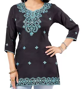 Kurtis Viskose Mischung schwarz Damen indische Kurti Tunika Kurta Shirt Kleid RJ42BK - Bild 1 von 8