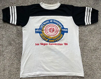 Vintage 80s Medium Steelworkers 50 Yrs of Unionism Single Stitch Ringer T-Shirt Foto 1 de 4