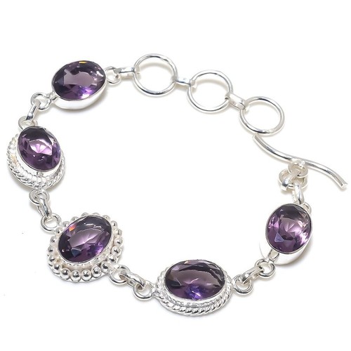 VALENTINO Bracciale gioielli in argento sterling 925 fatto a mano con pietre preziose ametista viola 7 8"