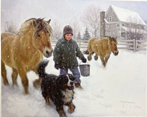 Robert Duncan Dinner Call Boy Horses Dog Art Print 20 x 16 - Picture 1 of 1