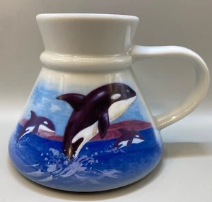 Vintage 80er Otagiri Travel Mug No Spill Killerwale Ozean Handarbeit - Bild 1 von 9