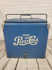 1950â€™s Drink Pepsi Cola Blue Metal Portable Picnic Cooler/Ice Box
