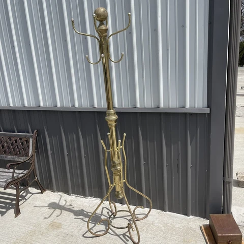 Vintage MCM MID CENTURY MODERN GOLD RETRO Brass Hall Tree Coat & Hat Rack Stand Cover