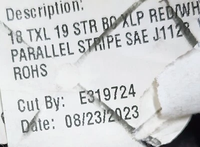 SOUTHWIRE/COPPERFIELD Southwire #18awg TXL SAE J1128 XLPE Auto Lead Wire 125C Red w/White Stripe/100ft