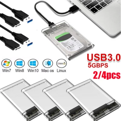 2/4PC USB 3.0 Hard Drive Disk 2.5 Inch SATA HDD SSD External Slim Enclosure Case - Image 1 of 4