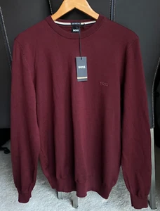 HUGO BOSS Logo-embroidered sweater in responsible wool - Men's Size M - Dark red - Picture 1 of 8