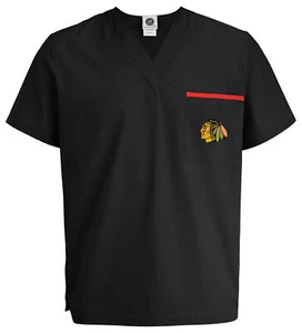 Fabrique Innovations Chicago Blackhawks NHL Unisex Team Logo Scrub Top, Black - Picture 1 of 6